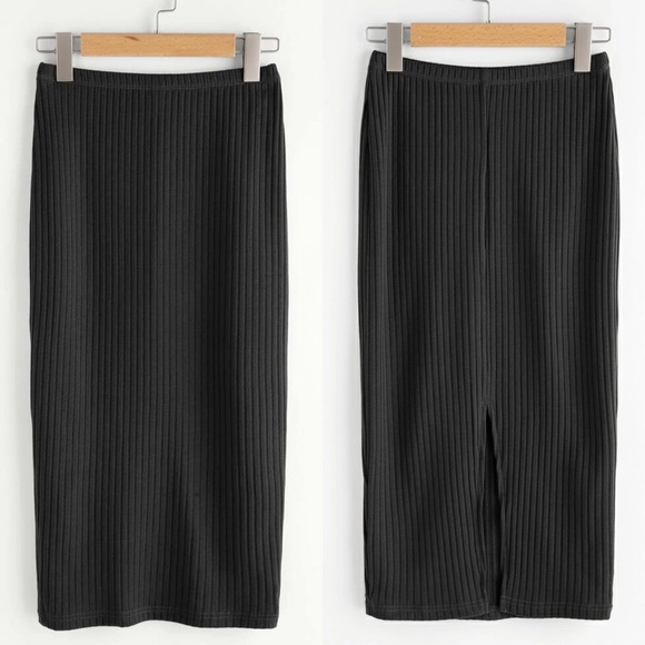 Brown Vented Back Rib Knit Skirt - Picture 4 of 4